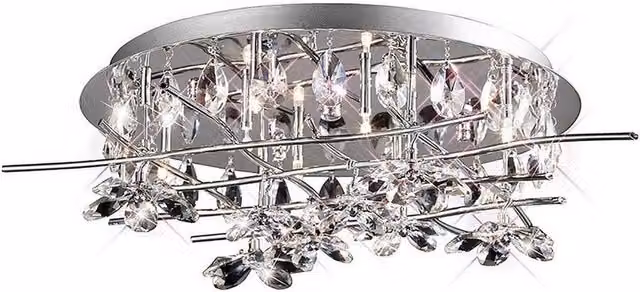 Netlighting Aviance 8 Light Flush Ceiling Lamp in Chrome and Grey with Crystal Details (G4 Compatible) – 1