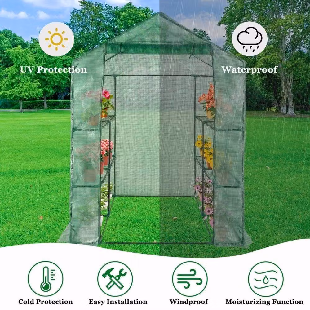 Nordara 8-Shelf Walk-in Greenhouse in Green, W/D/H: 143 x 143 x 195 cm – 3