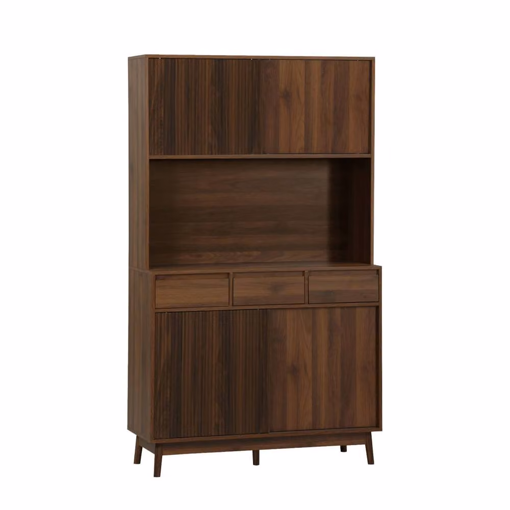 sweeek Kitchen Sideboard with 3 Drawers in Dark Brown Wood Decor, W: 110 cm, D: 40 cm, H: 185 cm – 2