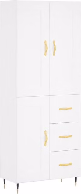 Berkfield Home Modern White Highboard with Hinged Doors and Internal Shelves, W/D/H: 69.5 x 34 x 180 cm