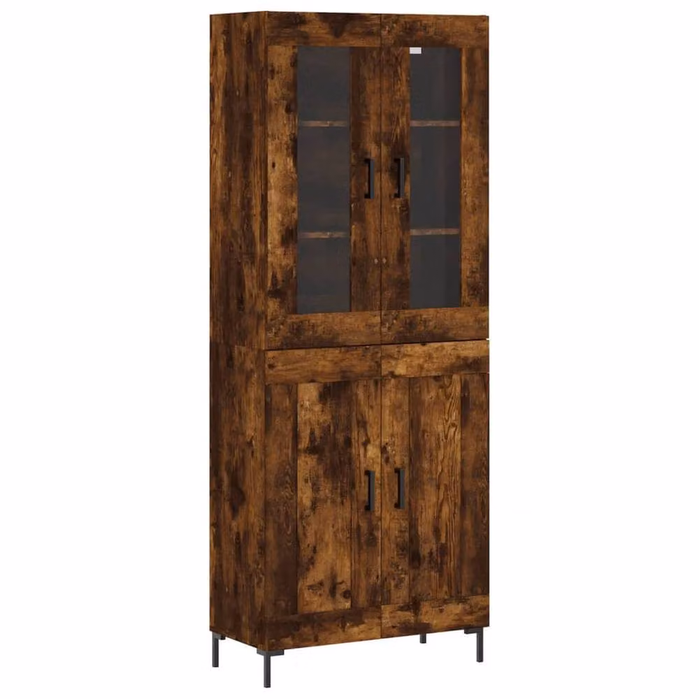 Berkfield Home Highboard in Smoked Oak Brown with Glass Doors, W/D/H: 69.5 x 34 x 180 cm – 3