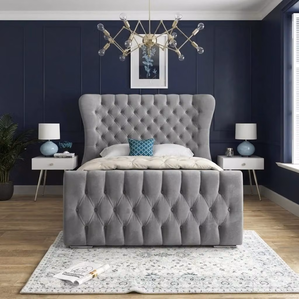 Oxford Wingback Upholstered Bed Frame by Beds NK Ltd in Grey Velvet