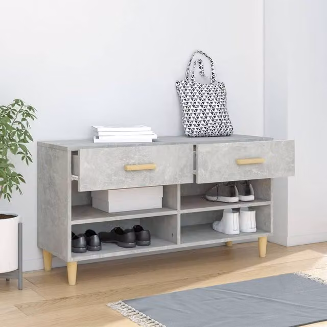 Berkfield Home Shoe Cabinet in Concrete Grey, W/D/H: 102 x 35 x 55 cm – 1