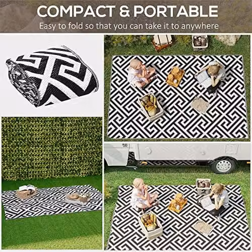 Outsunny Reversible Geometric Outdoor Rug in Black and White, W: 152 cm, D: 243 cm – 4