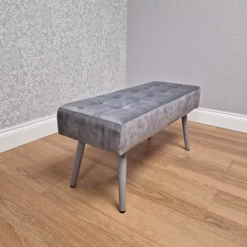 KOSY KOALA Grey Velvet Padded Dining Bench with Metal Legs – 1