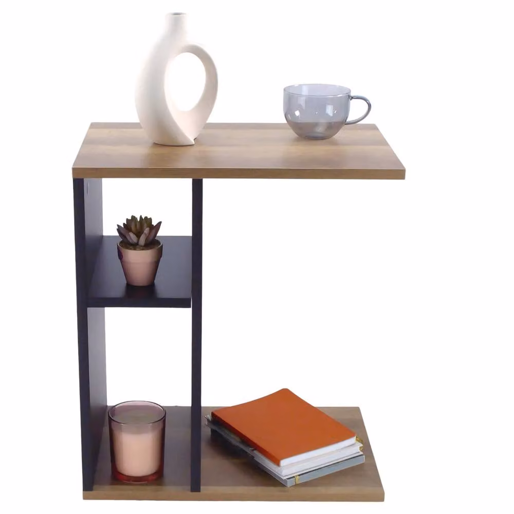 FORGEVIO C-Shaped Sofa Side Table with Shelves, Brown, W/D/H: 30 x 45 x 51 cm – 3