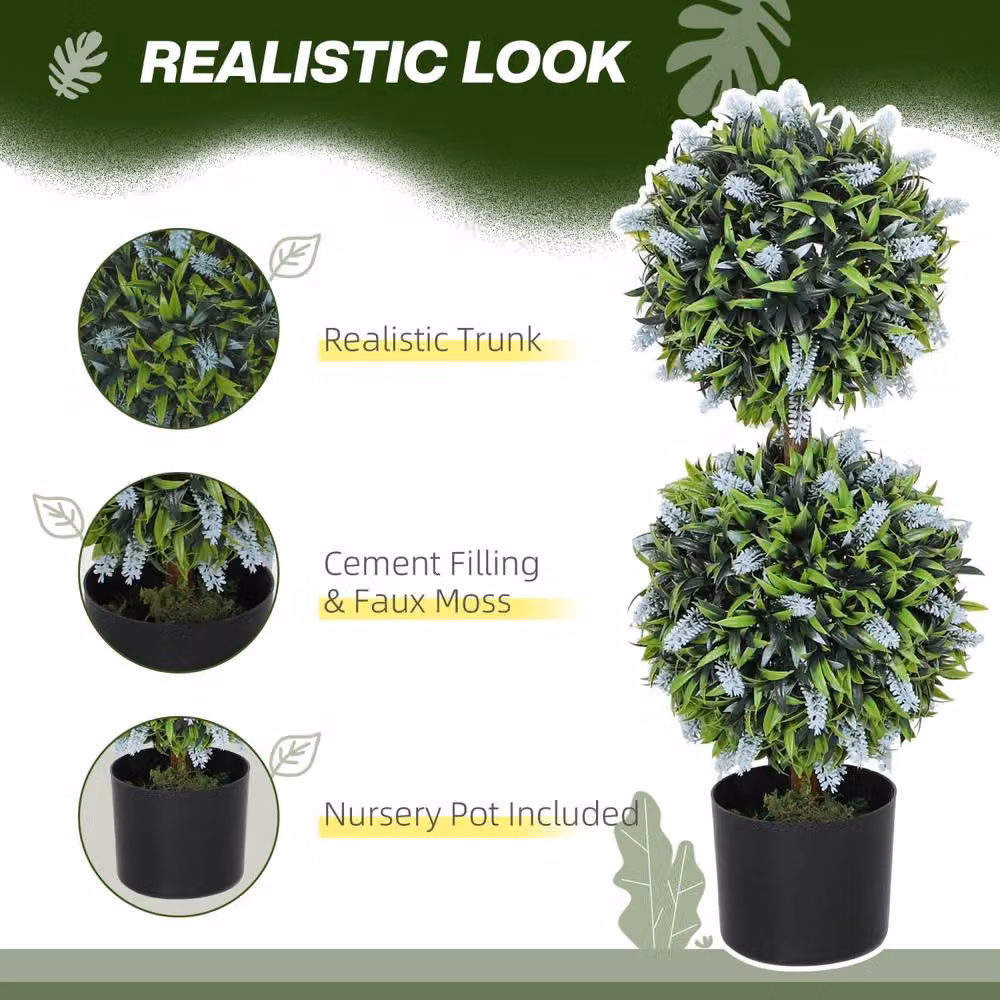 Wyld Haus Set of 2 Blue and Green Artificial Lavender Ball Topiary Trees in Metal Pots, Height: 70 cm – 4
