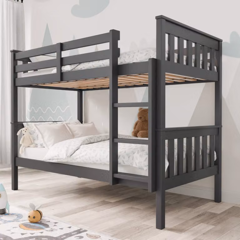 DHS Solid Wood Detachable Double Bunk Bed in Grey