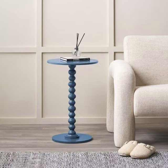 Pacific Lifestyle Margot Wood Bobble Side Table in Navy Blue