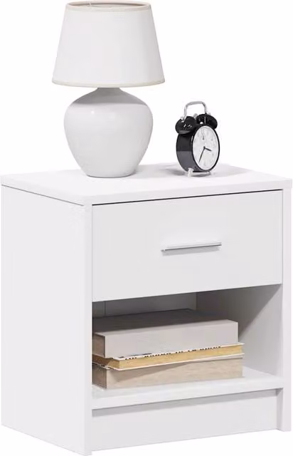 Berkfield Home Set of 2 Modern Bedside Cabinets with Drawer in White and Black, W/D/H: 39 x 28 x 41 cm