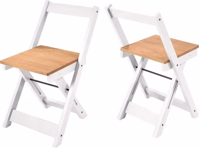 FORGEVIO Set of 2 White Waxed Pine Folding Dining Chairs