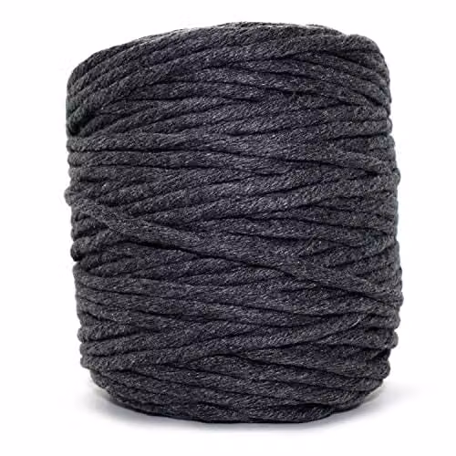 SolaDirect Anthracite Grey Macrame Cord, 200 m of 3 mm Thick Natural Cotton Thread Yarn
