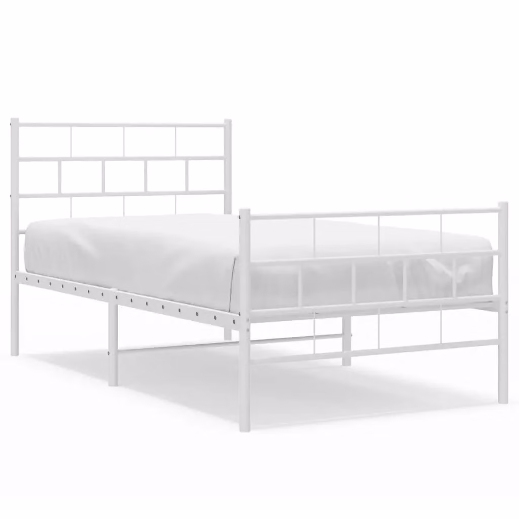 Berkfield Home Metal Bed Frame with Headboard and Footboard in White, W: 100 cm, L: 190 cm – 2