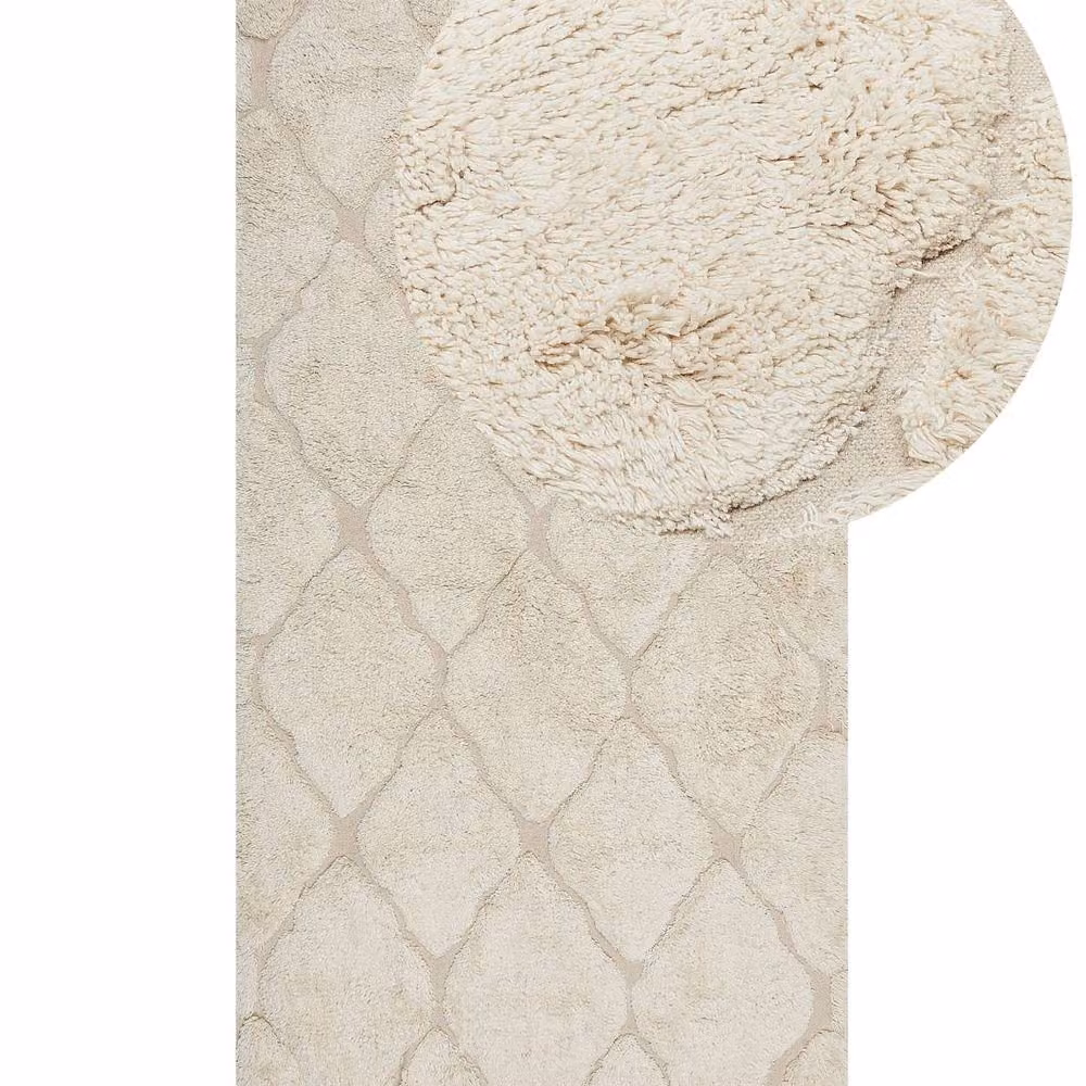 Wyld and Coco Beige Cotton Geometric Shag Rug, W/D: 80 x 150 cm – 2