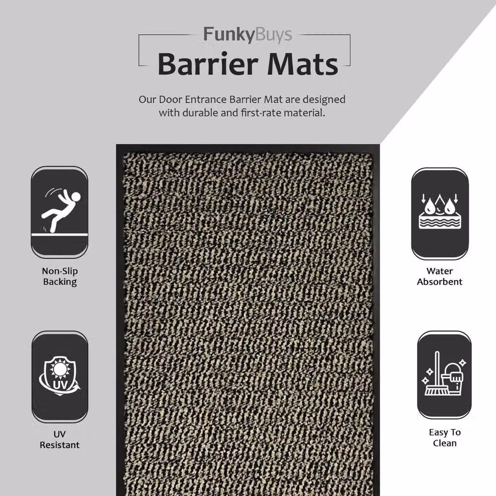 YnysTec Heavy Duty Non Slip Rubber Back Barrier Door Mat in Beige, W 80 cm x D 50 cm x H 1 cm – 2