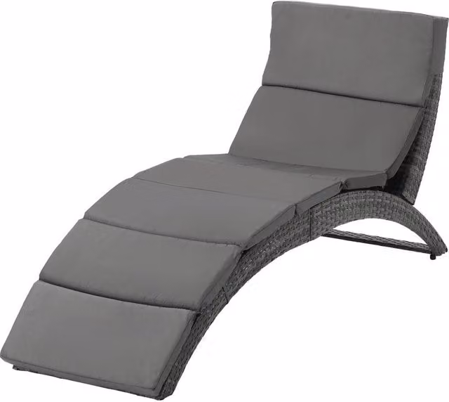 NESTLUNE Grey Polyrattan Foldable Garden Sun Lounger with Weatherproof Cushion