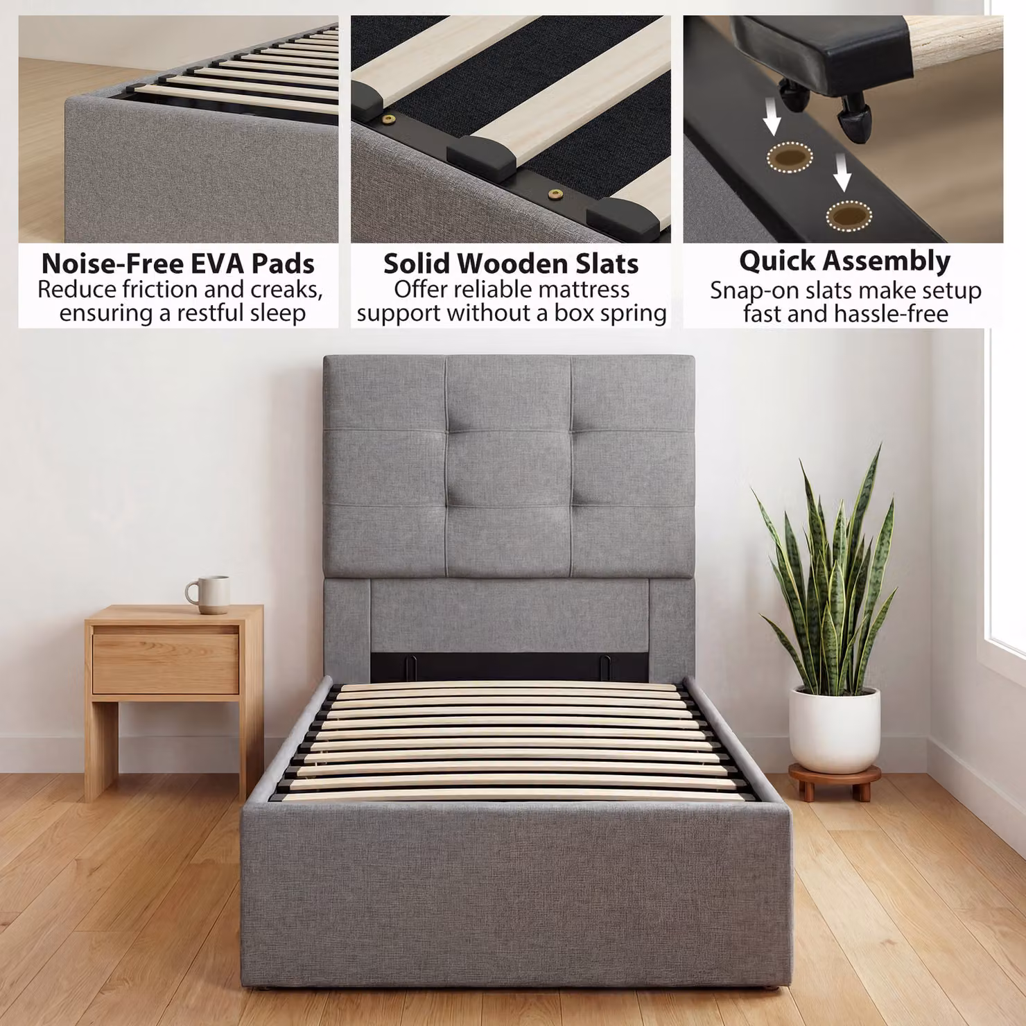 HOMCOM Single Ottoman Bed with Gas Lift Storage, Grey, W/D/H: 90 x 190 x 35 cm – 6