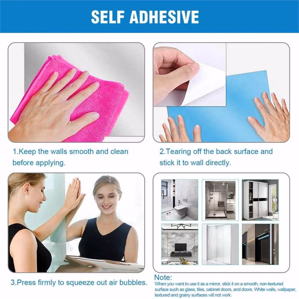 Nordara Self Adhesive Rectangular Wall Mirror Sticker in Silver – 5