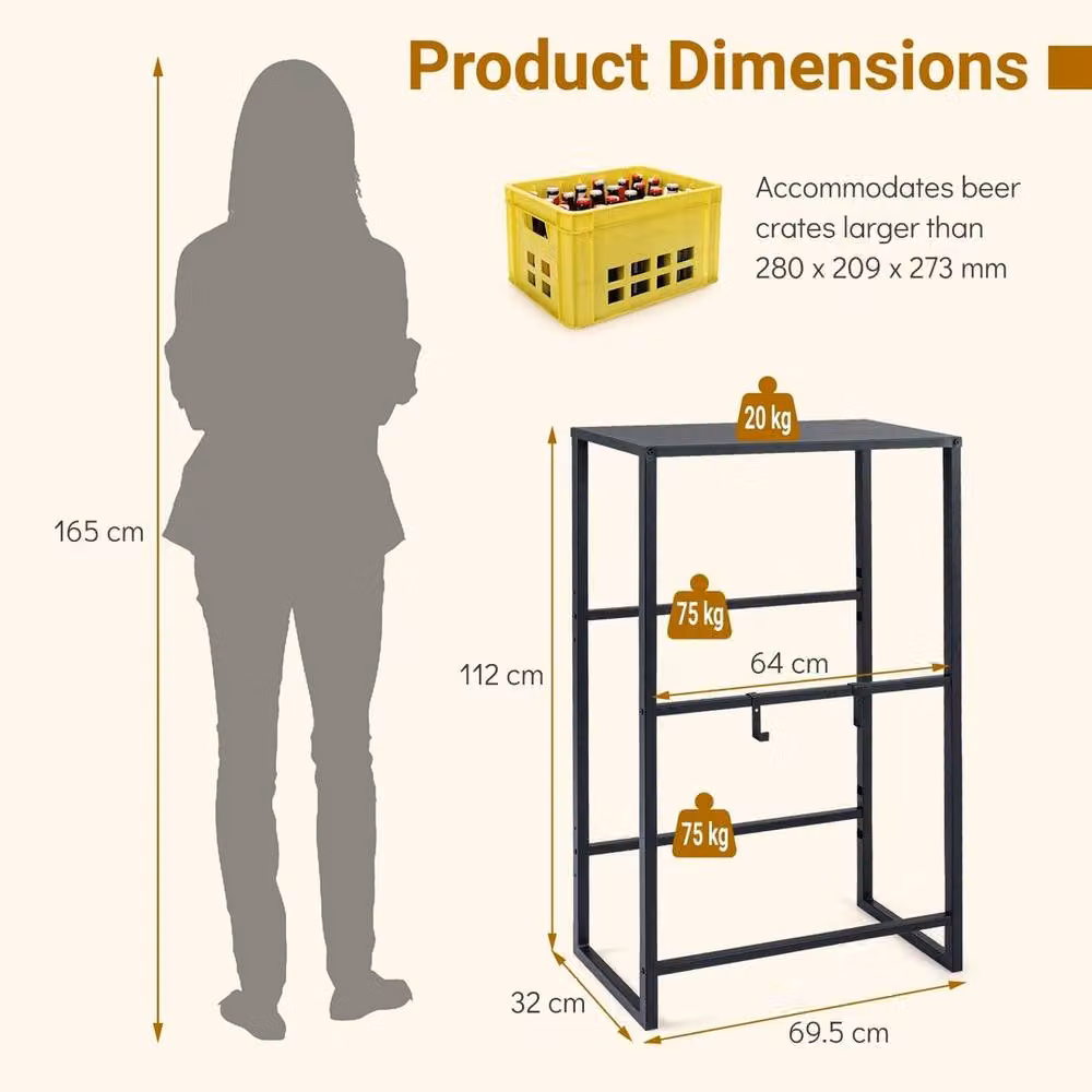 VOGREX 3-Tier Heavy-Duty Metal Drink Crate Storage Rack in Black – 2