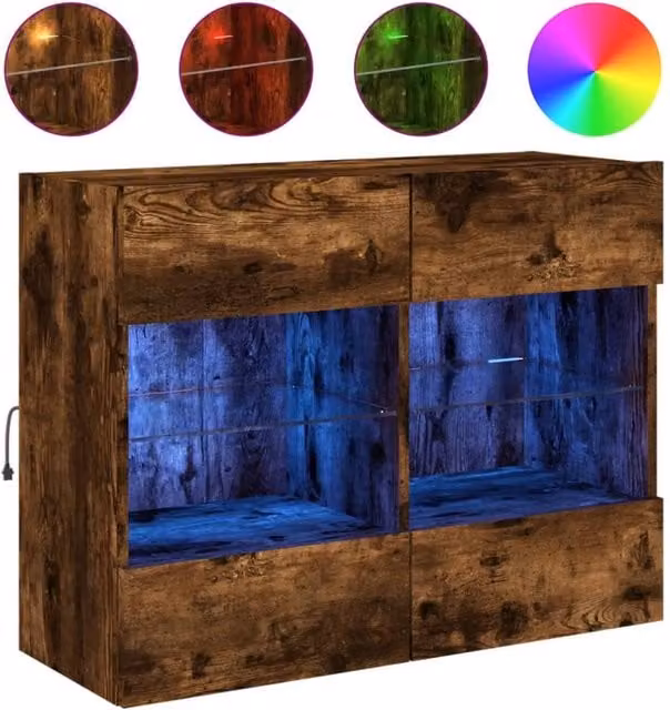 Berkfield Home Modern Wall Mounted TV Cabinet with Integrated LED Lights in Smoked Oak Brown, W: 78.5 cm, D: 30 cm, H: 60.5 cm – 1
