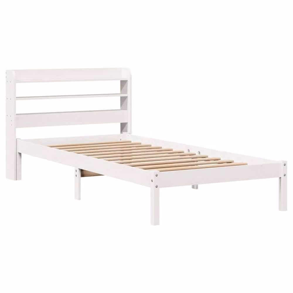 Berkfield Home Rustic White Solid Wood Pine Bed Frame with Side Compartments W/D/H: 100 x 200 cm