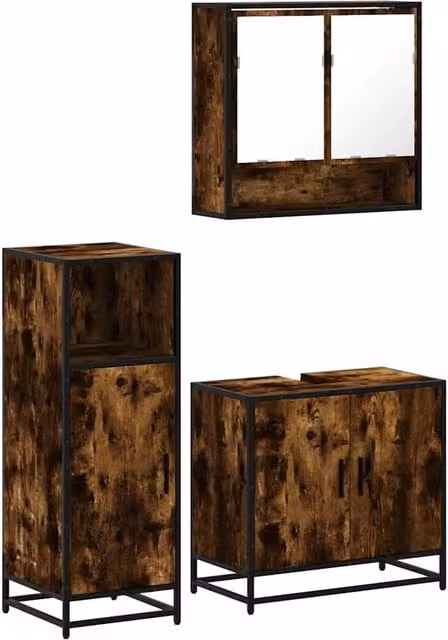Berkfield Home 3 Piece Industrial Bathroom Furniture Set in Smoked Oak Brown