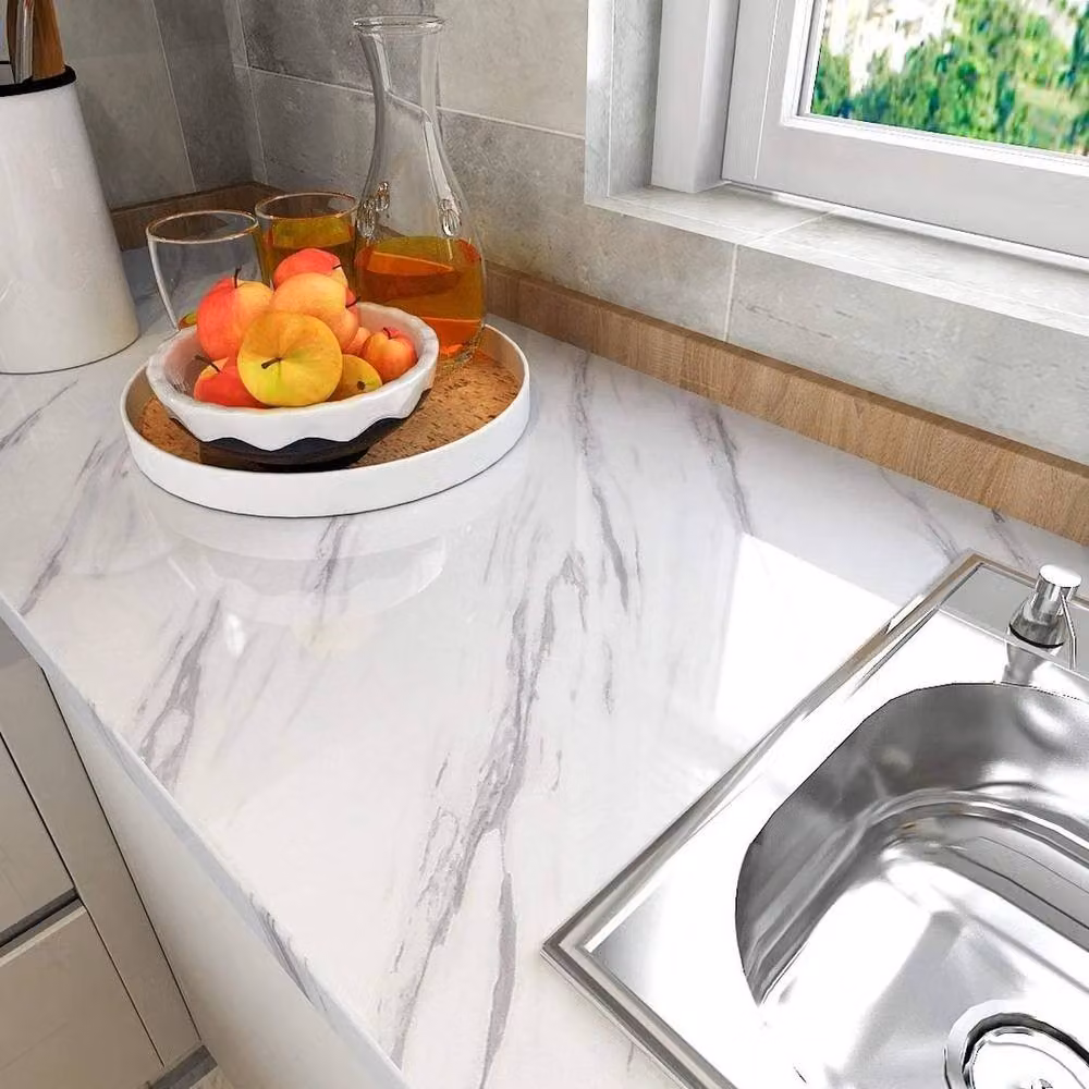NESTLUNE White Marble Vinyl Film Self Adhesive Waterproof Furniture Sticker, W: 100 cm, H: 15 cm – 6