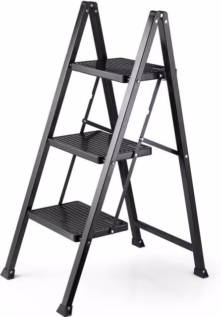 VonHaus 3 Step Steel Ladder in Black