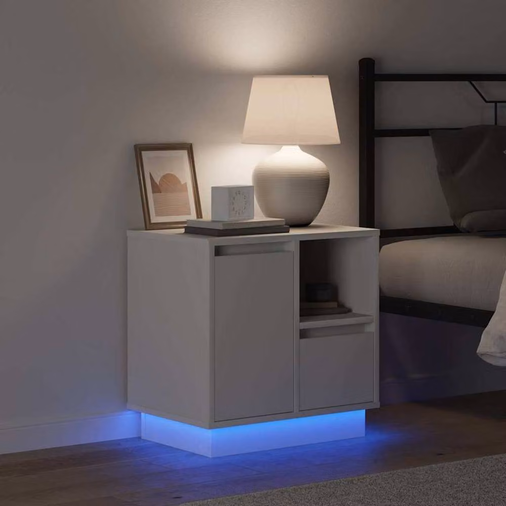 Berkfield Home Set of 2 White Bedside Cabinets with Integrated LED Lighting, W/D/H: 50 x 34 x 50 cm – 2