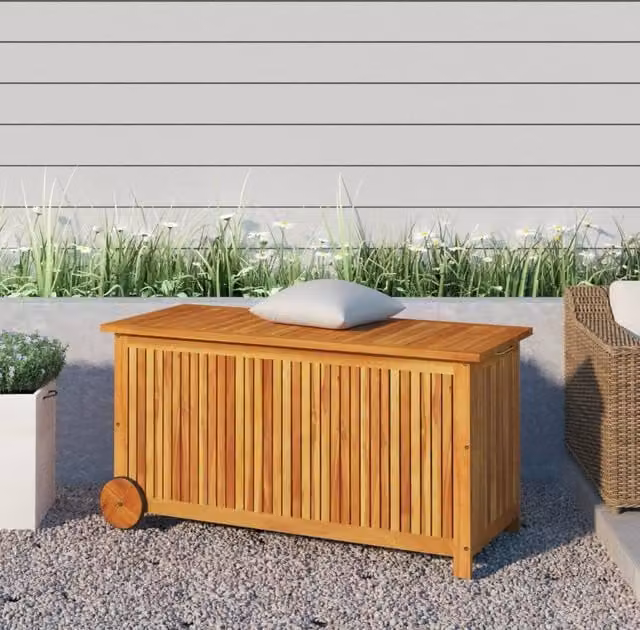 Berkfield Home Garden Storage Box with Wheels in Brown Solid Acacia Wood W/D/H: 113 x 50 x 58 cm – 1