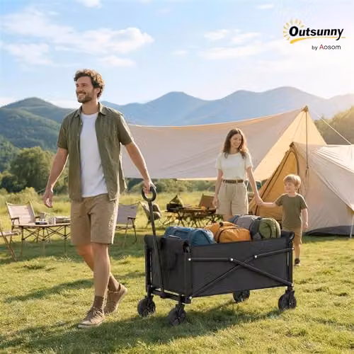 Outsunny 81L Festival Folding Garden Trolley on Wheels, Black – 2