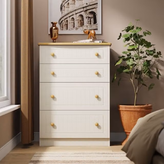 Warwick Ready Assembled 4 Drawer Deep Chest in Cream Ash and Modern Oak