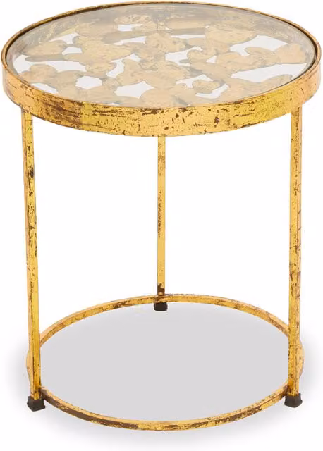 Orsina Butterfly Side Table in Gold with Floral Glass Top, W/D/H: 43 x 43 x 49 cm