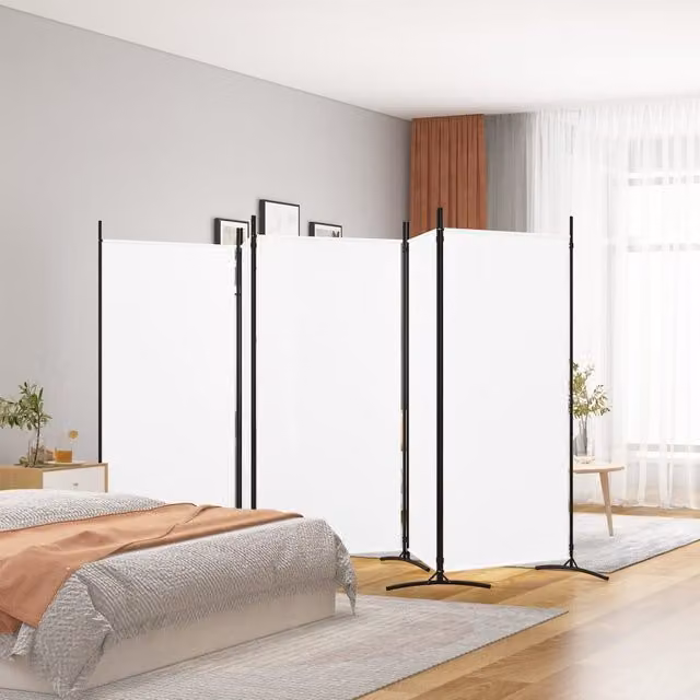 Berkfield Home 5-Panel Fabric Room Divider, White, H 180 cm x W 433 cm