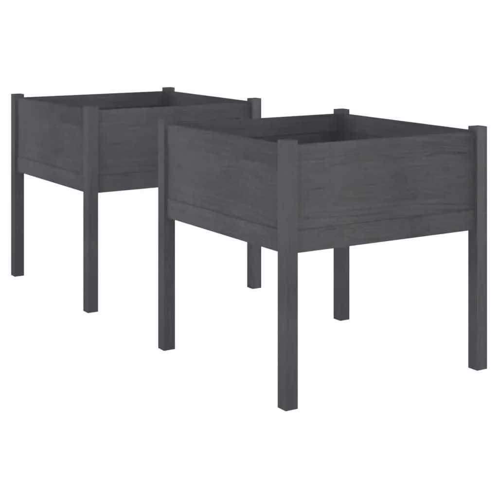 Berkfield Home Garden Planter Tub Set, 2 Pieces, Grey Solid Wood, W/D/H: 70 x 70 x 70 cm – 2