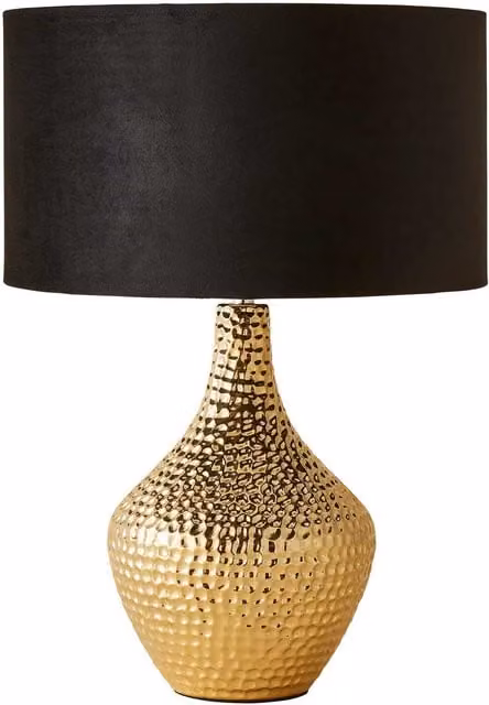 Bailey Gold Textured Ceramic Table Lamp with Black Velvet Shade