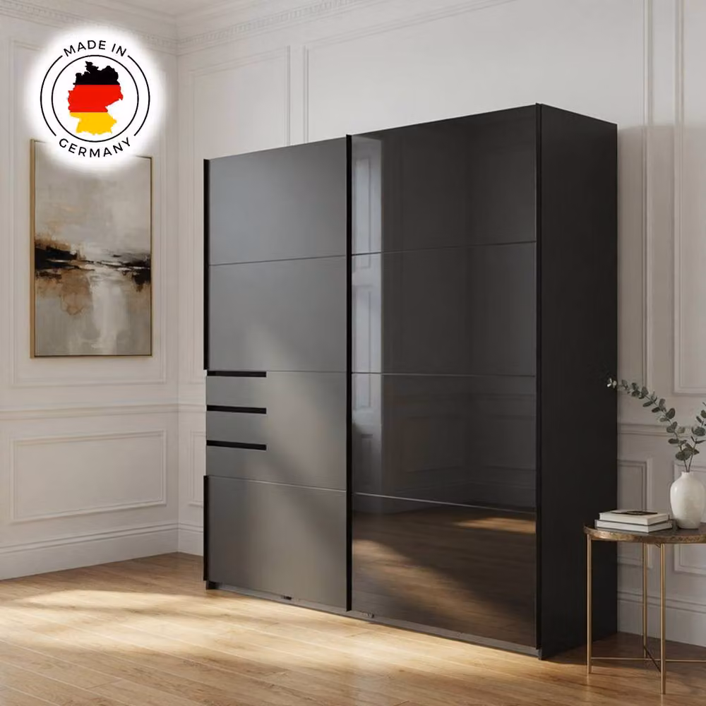 KDMD Saigon 225cm Grey Sliding Doors Wardrobe with Glass Details – 4