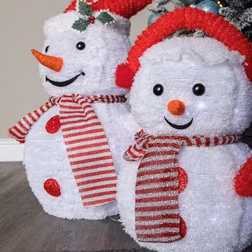 Samuel Alexander Set of 3 White Light up Foldable Cloth Christmas Snowmen with 130 White LEDs, Height: 70 cm – 5