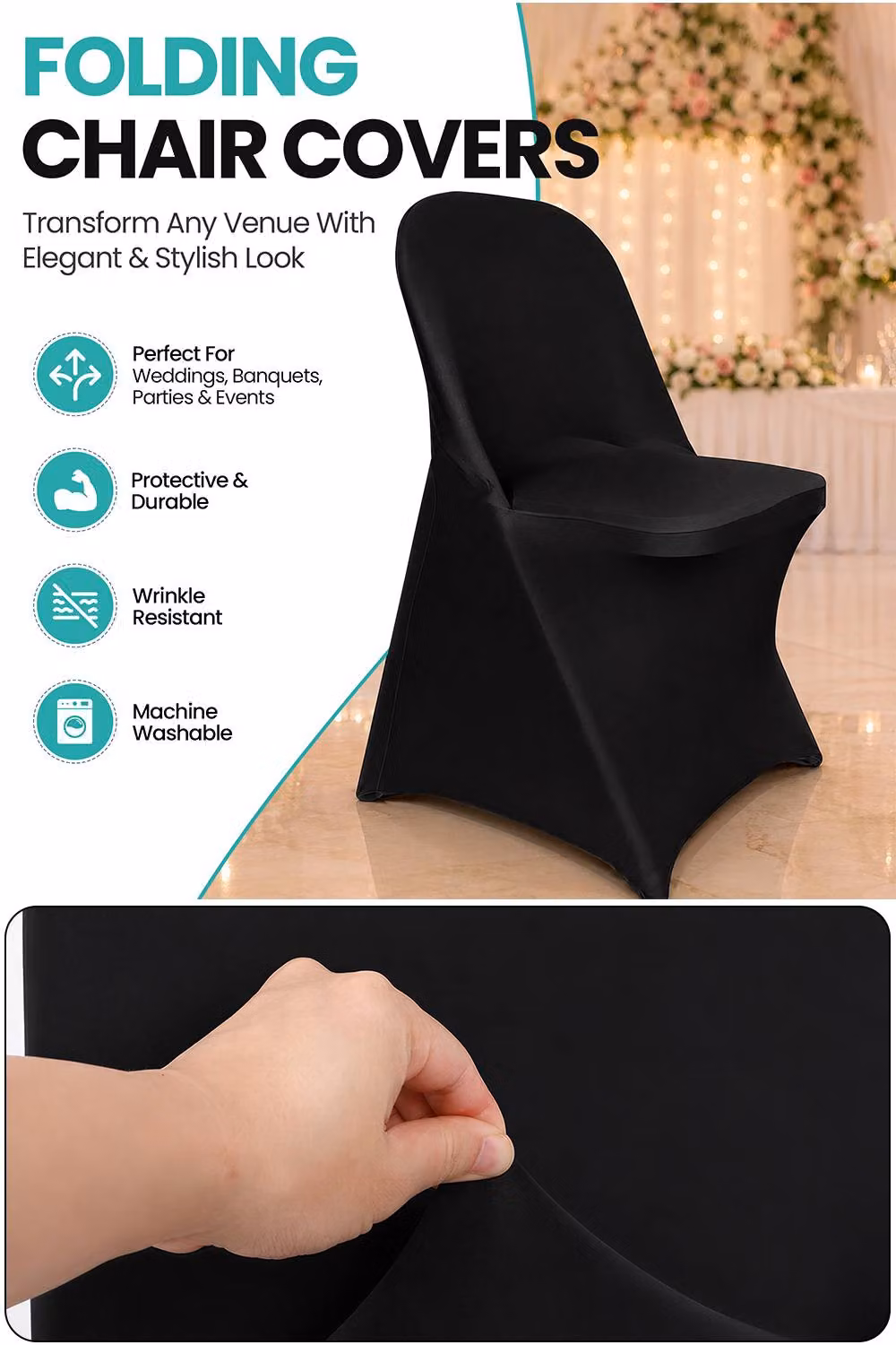 Trimming Shop Blue and Black Fitted Stretch Spandex Dining Chair Cover – 3