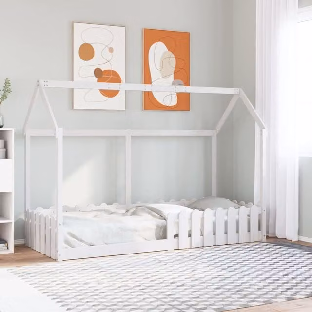 Berkfield Home Kids' House Bed Frame in White Solid Pine, W/D/H: 80 x 200 cm
