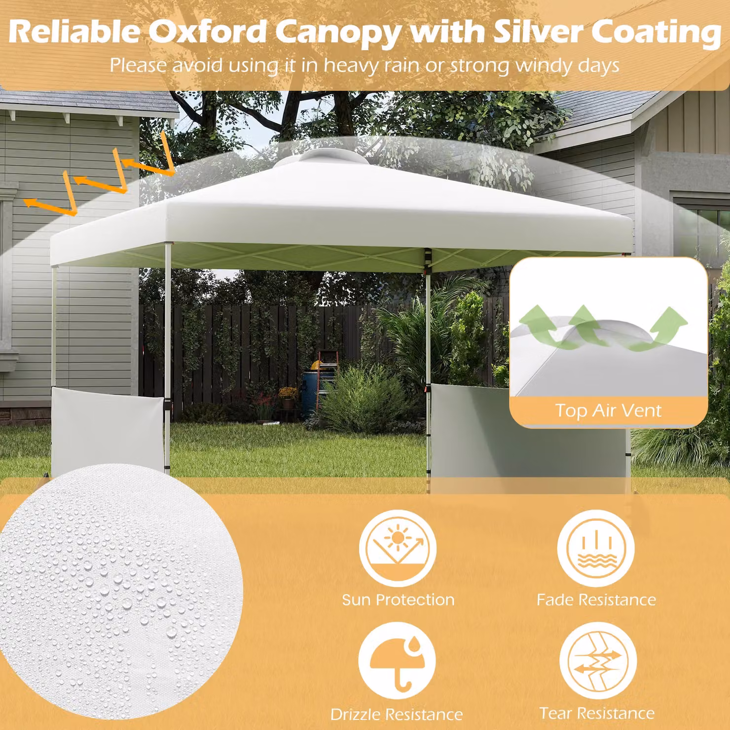 Gymax White Pop Up Canopy Tent with 2 Half Sidewalls and Wheeled Bag, W: 300 cm, D: 300 cm, H: 266 cm – 5