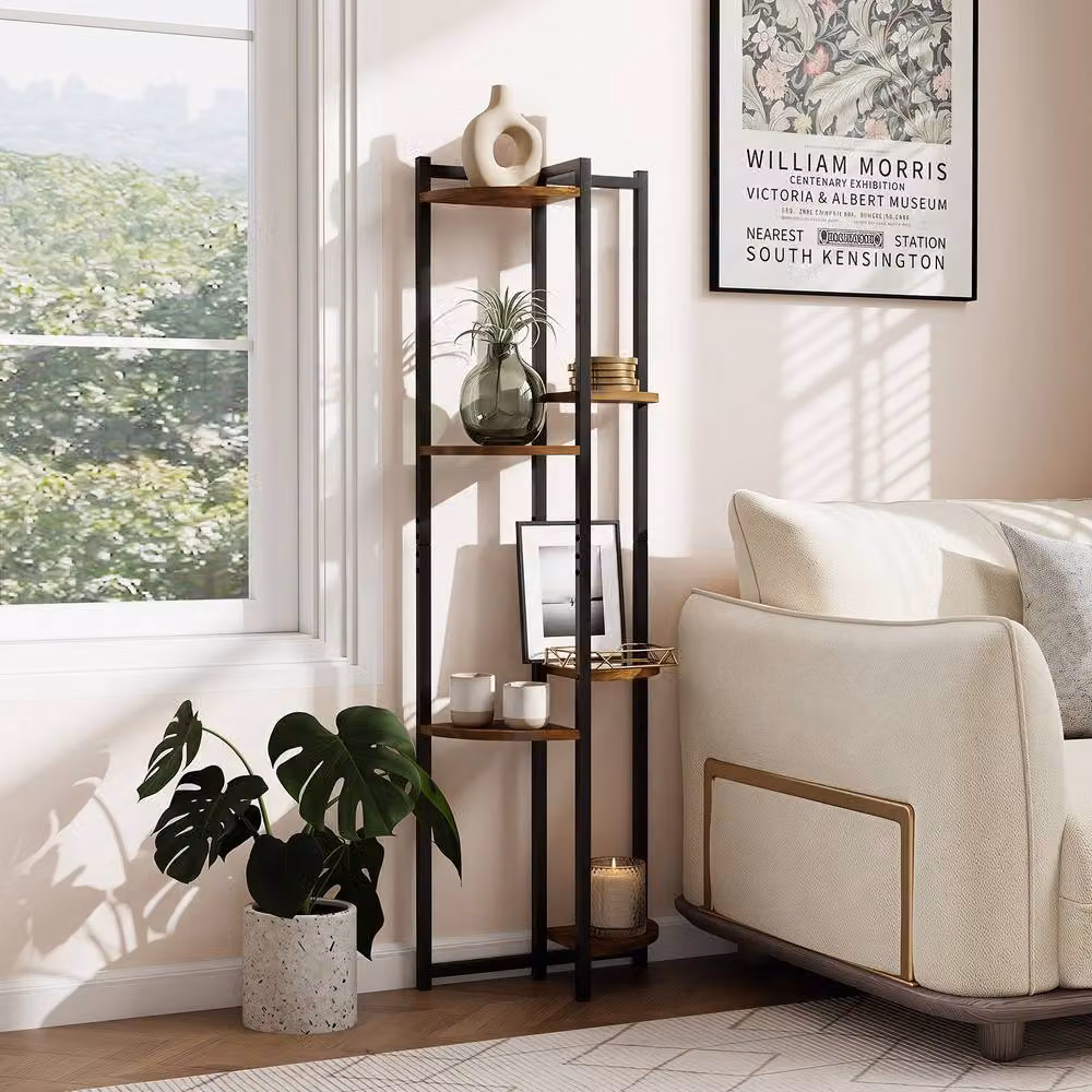 Costway 6-Tier Plant Stand with 6 Fan-Shaped Shelves in Brown – 5