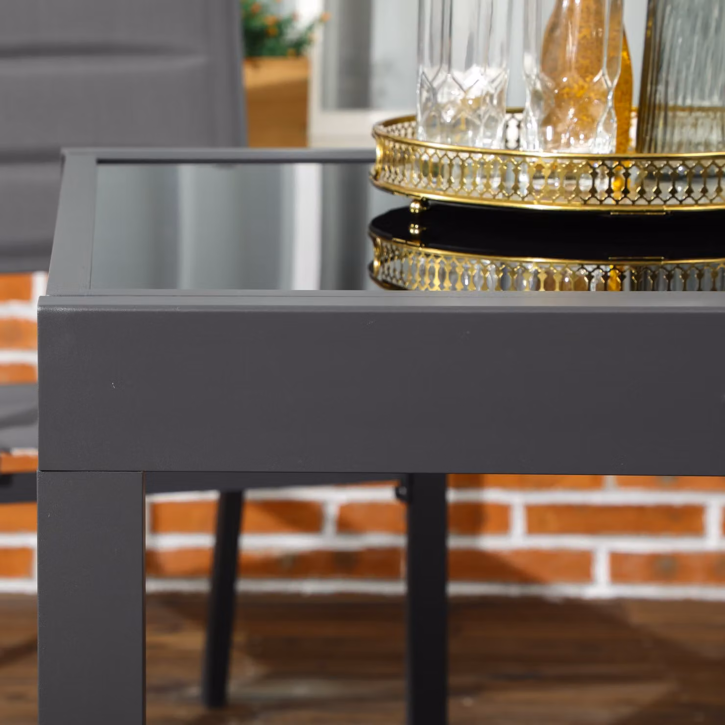 Outsunny Extendable Rectangular Garden Dining Table with Black Powder Coated Aluminium Frame and Glass Top, W: 80 cm, D: 80-160 cm, H: 75 cm – 7