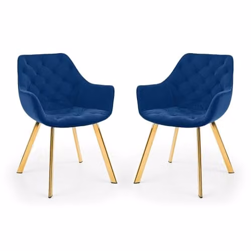 Julian Bowen Lorenzo Upholstered Velvet Dining Chairs with Armrests, Set of 2, Blue, H81 x W59.6 x D65 cm