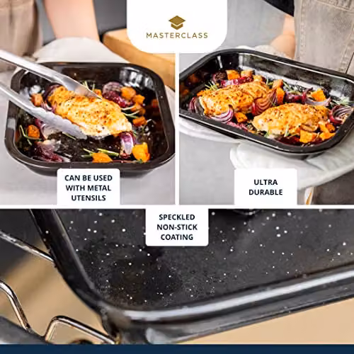 MasterClass Vitreous Enamel Rectangular Roasting Pan, Black, W: 27 cm, D: 21 cm, H: 4 cm – 4