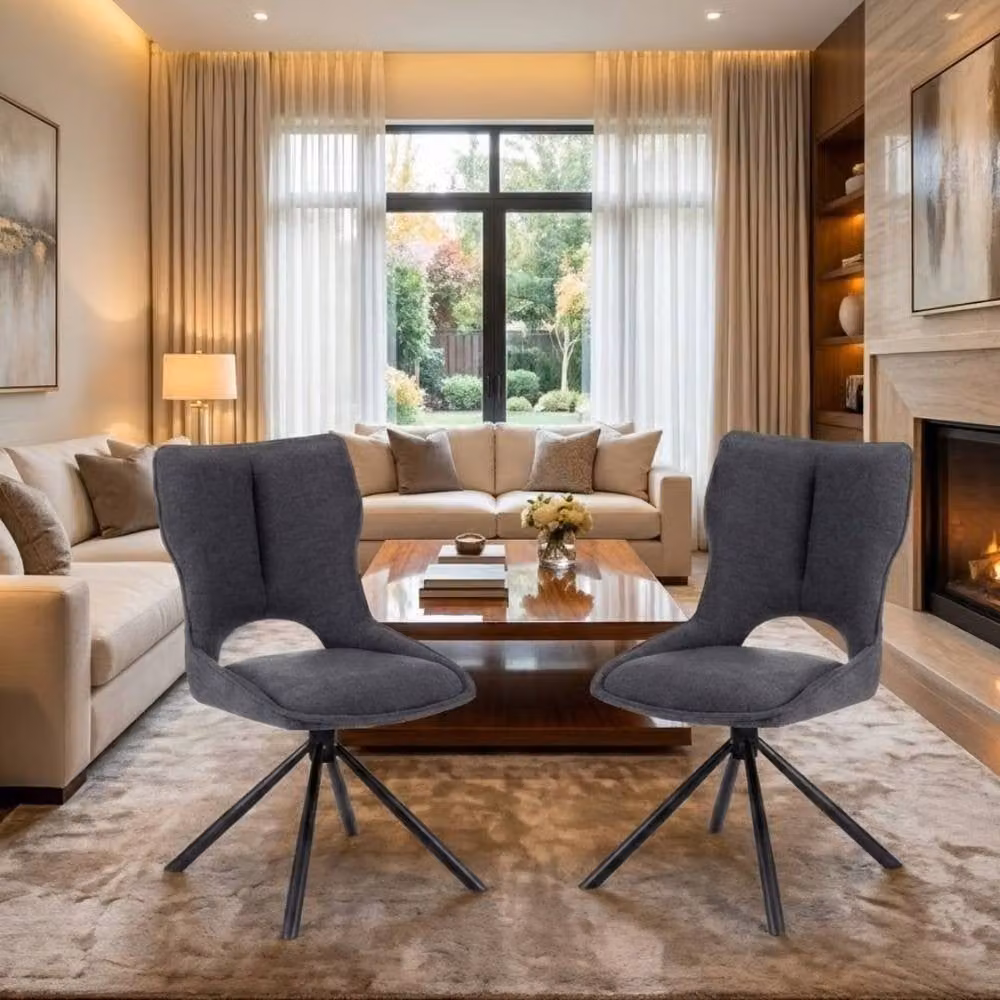 Home Luxe Interior Roseland 360 Swivel Dining Chairs, Set of 2, Grey Fabric – 2