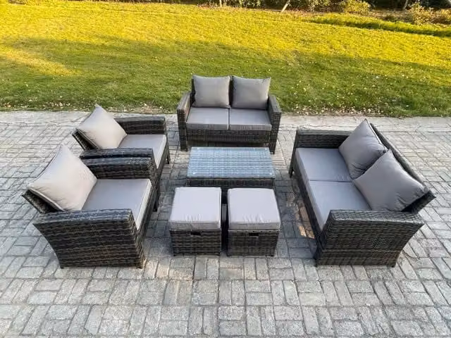 Fimous 7 Piece Outdoor Rattan Garden Furniture Set with Coffee Table in Dark Grey