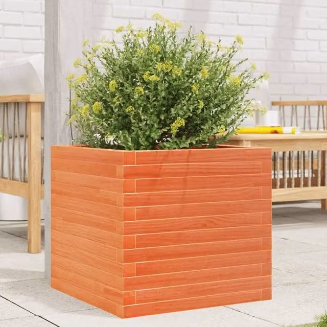Berkfield Home Wooden Garden Planter Tub in Brown, W: 50 cm, D: 50 cm, H: 45.5 cm