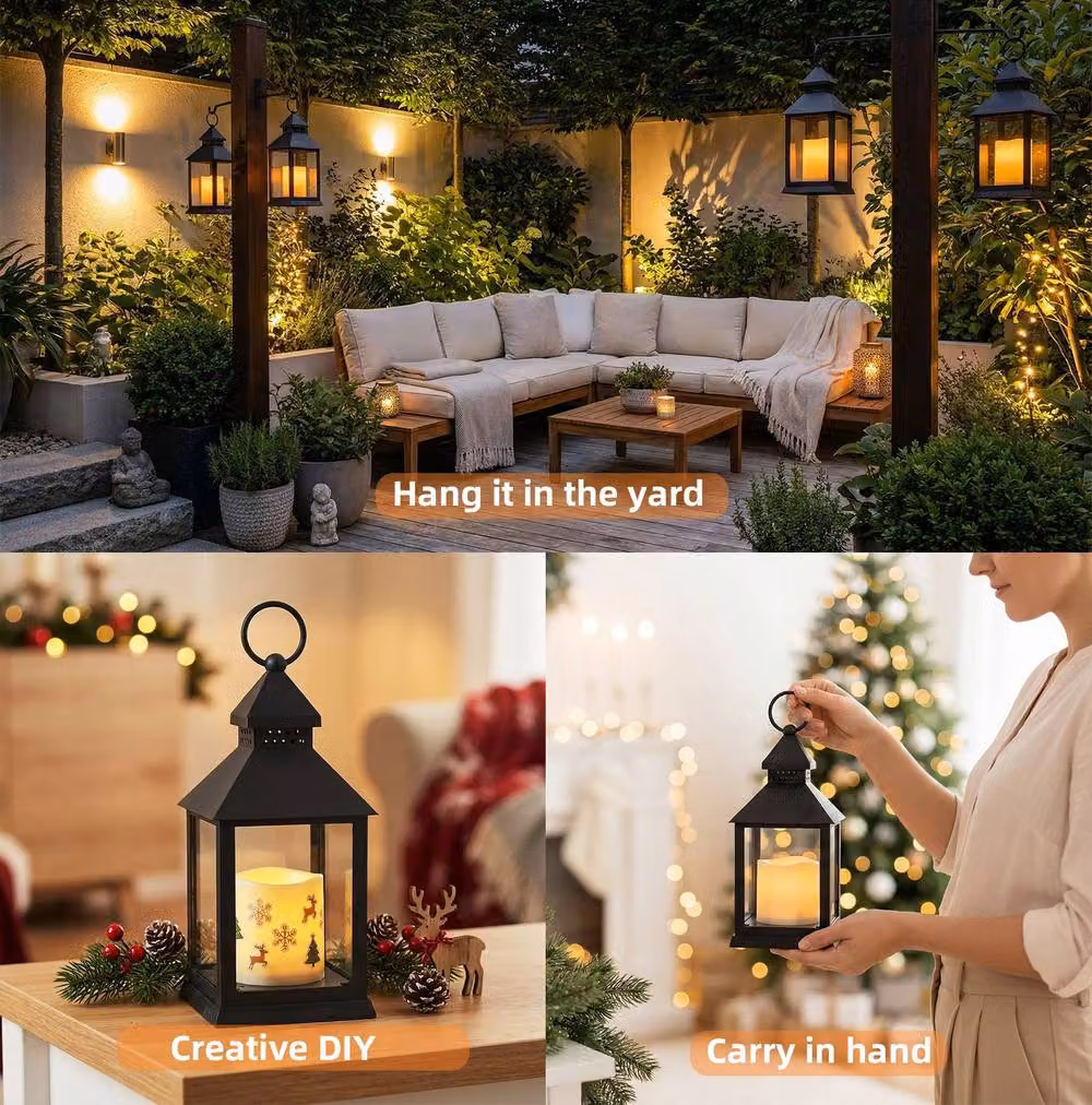 Bright Zeal 2 Pack Black Metal LED Candle Lanterns with Timer and Flicker Effect for Tabletop Decor – 9