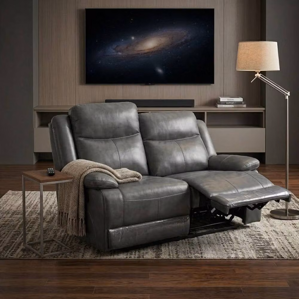 Home Luxe Interior Casper 2 Seater Manual Recliner Sofa in Grey Leather, W/D/H: 120 x 100 x 100 cm – 2
